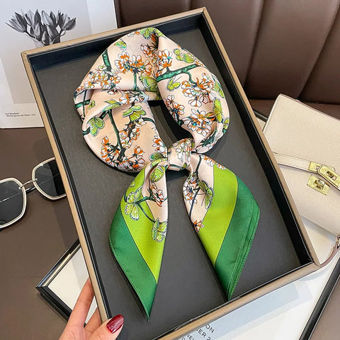 Flower Silk Square Scarf for Women