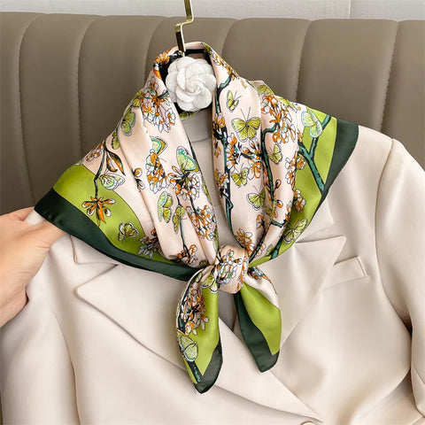 2025 New Fashion 70X70cm Printed Women's Pashmina Silk Scarf