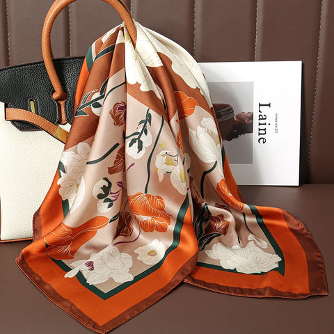 Luxury Animal Silk Satin Head Scarf for Women