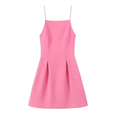 TFMLN Elegante damesjurk met roze spaghettibandjes 