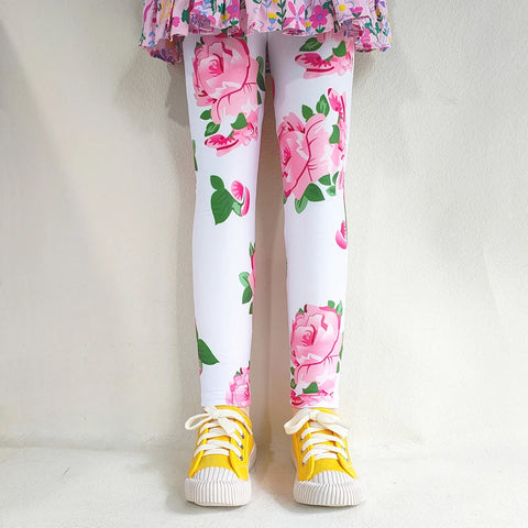 Girls' Floral Print Leggings for Spring & Autumn