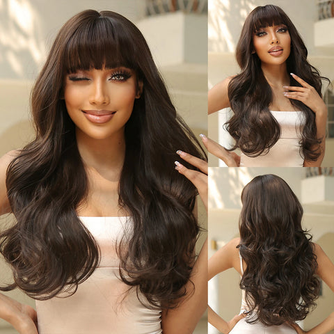 Light Pink Long Wavy Cosplay Synthetic Hair Wig with Bangs - Perfect for Halloween and Daily Wear