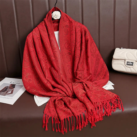 Women Paisley Cashmere Feel Scarf