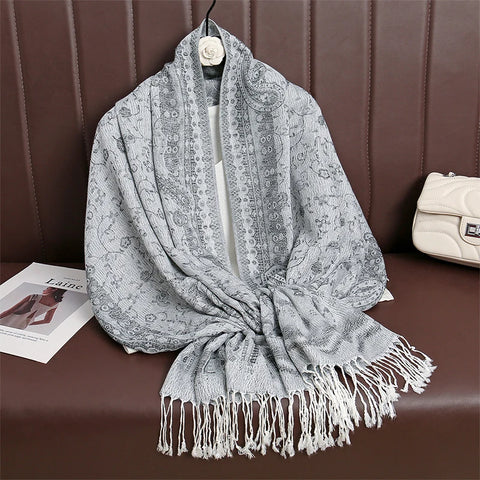 Women Paisley Cashmere Feel Scarf