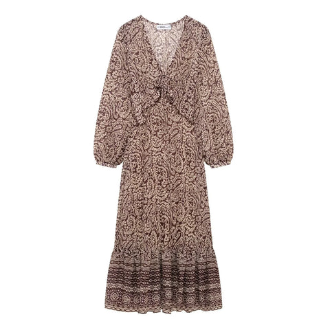 DEEABAE 2025 Spring V-neck Midi Dress