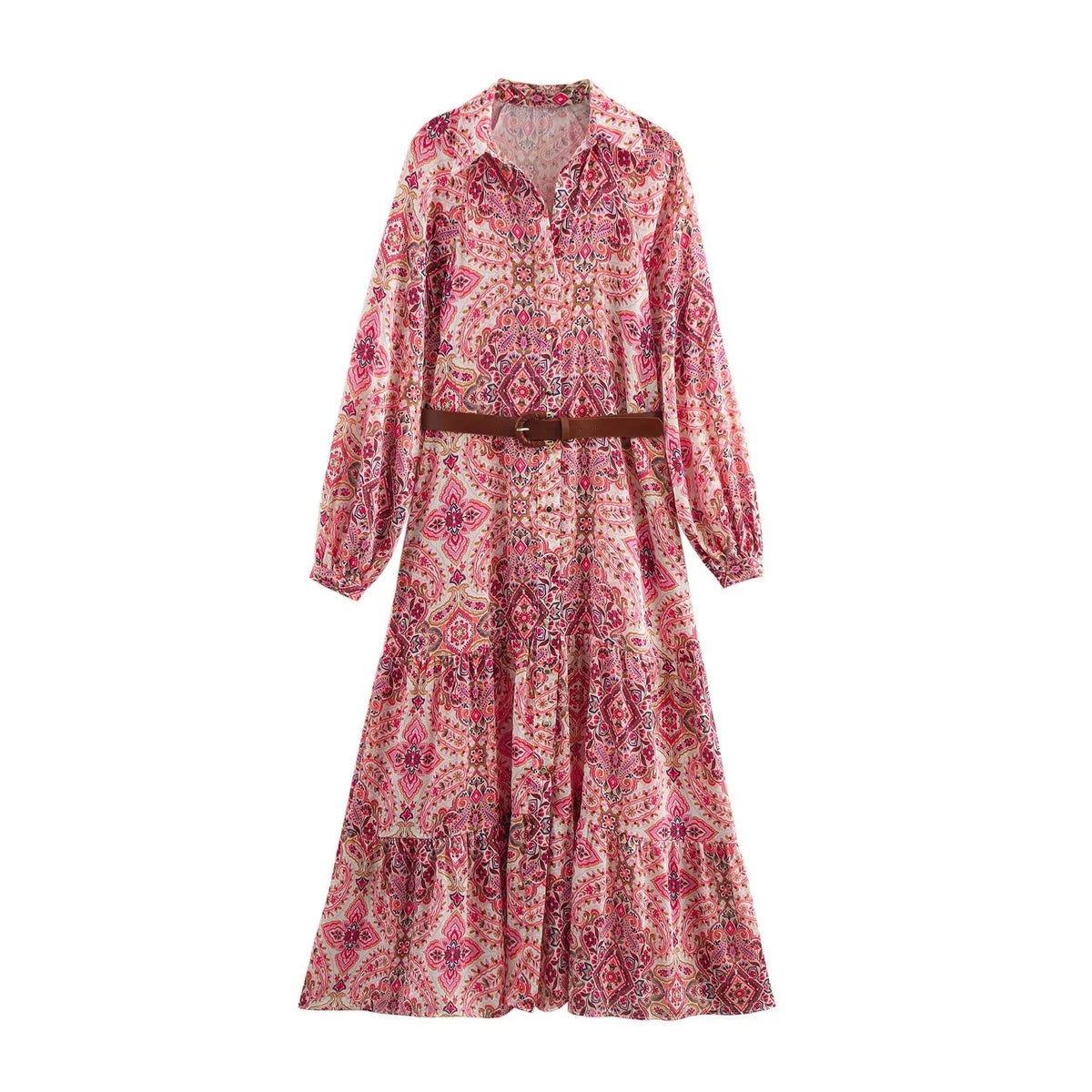 DEEABAE Floral Midi Dress with Belt