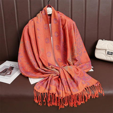 Women Paisley Cashmere Feel Scarf