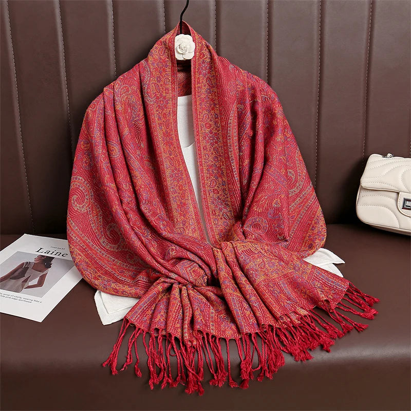 Women Paisley Cashmere Feel Scarf