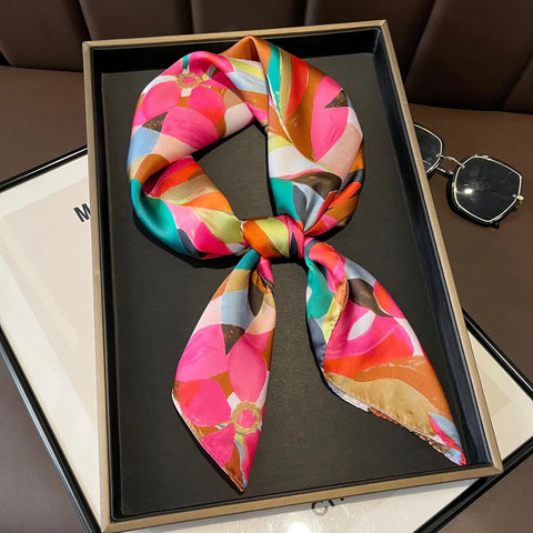 70cm Fashion Print Satin Silk Scarf for Women