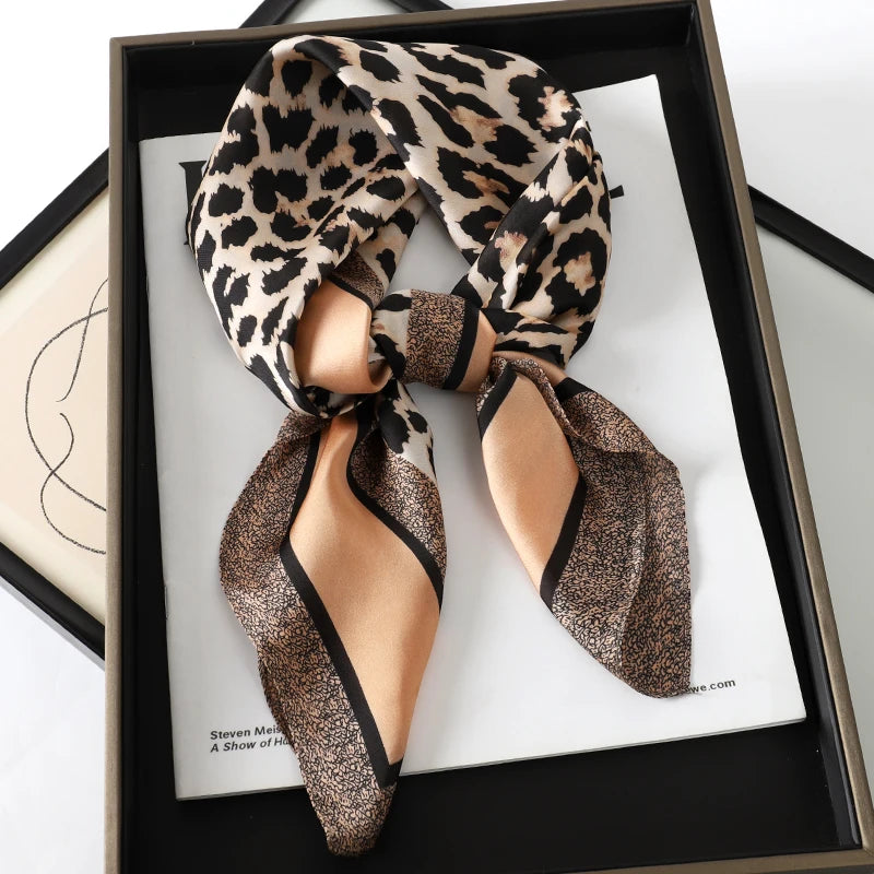 Luxury Leopard Print Silk Scarf - 70cm