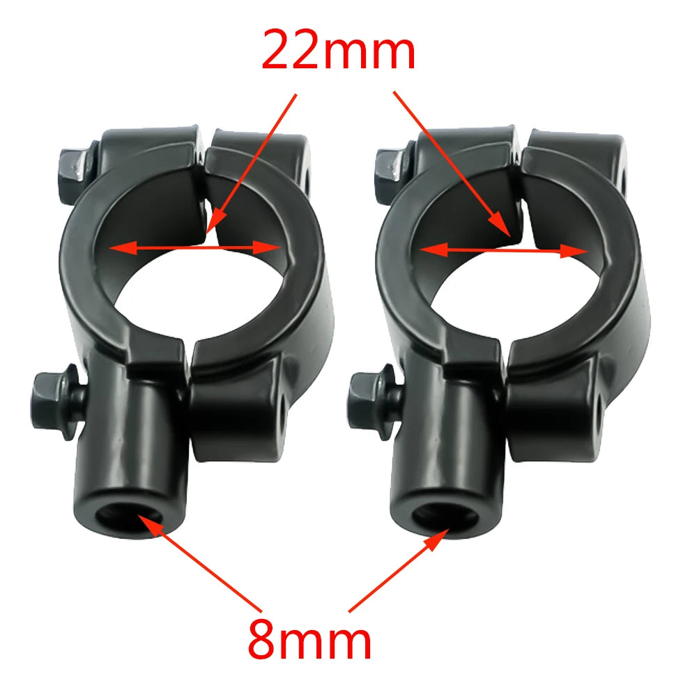 2PCS Motorcycle Accessories Black Silver Mirror Mount Clamp Rear View Mirror Holder 22mm 10mm 8mm 25mm