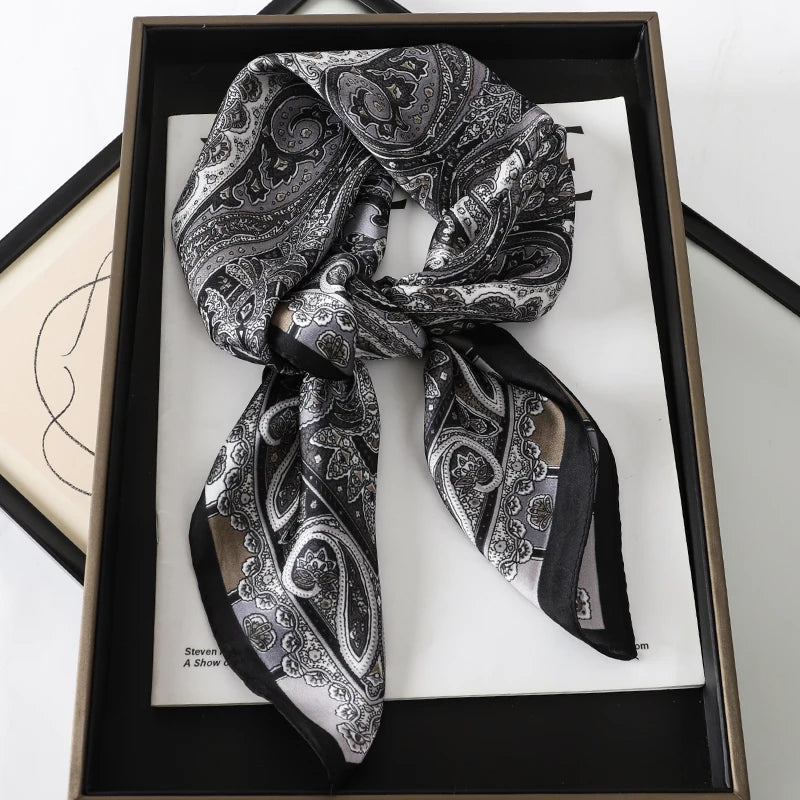 Fashion Print Silk Hairbands Scarf Women 2025 Spring New Elagant Floral Bandana Neck Kerchief Head Bands Foulard Female Scarfs
