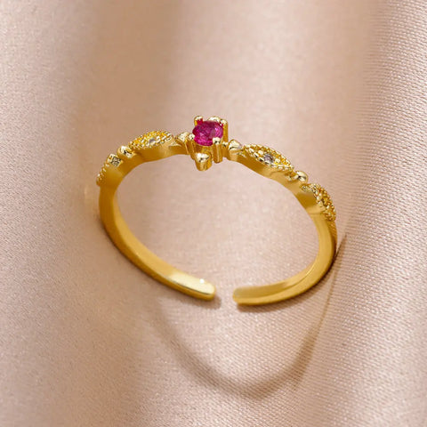 Zircon Flame Drop Ring for Women - Adjustable Stainless Steel Water Drop Jewelry for Weddings and Parties