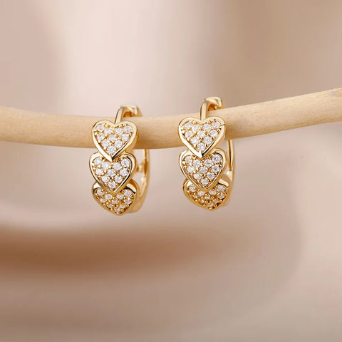 Hollow Zircon Heart Earrings for Women - Luxury Stainless Steel Geometric Jewelry Gift
