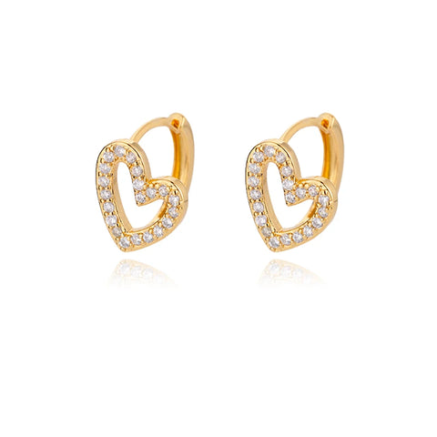 Hollow Zircon Heart Earrings for Women - Luxury Stainless Steel Geometric Jewelry Gift