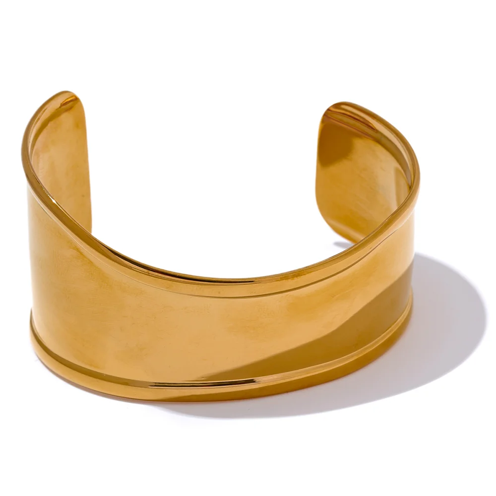Yhpup High Quality Stainless Steel Wide Cuff Open Bracelet - Waterproof Personalized Unisex Jewelry