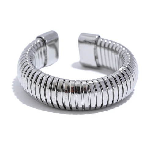 Yhpup Fashion Stainless Steel Round Elastic Open Ring - Minimalist 18K PVD Plated Jewelry
