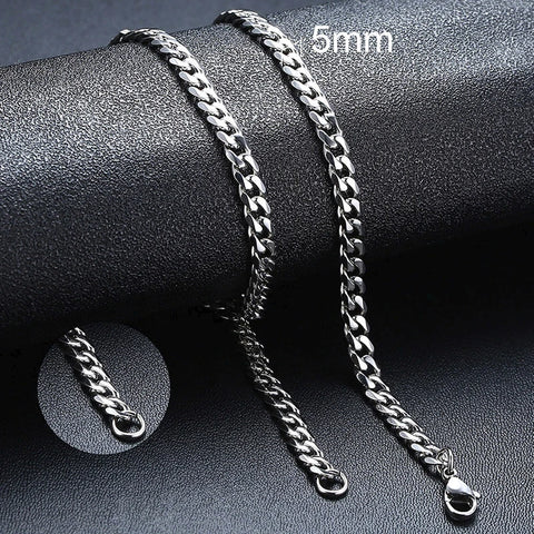 Stylish Punk Cuban Necklaces for Men and Women - Stainless Steel Miami Curb Collar in Silver, Black, and Gold