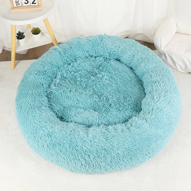 Plush Round Donut Dog Bed - Cozy & Stylish Bed for Medium to Large Pets