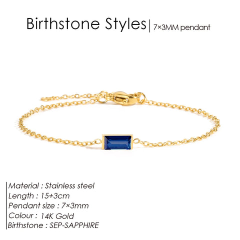 eManco Fashion Jewelry Stainless Steel 7*3MM Square Birthstone Bracelet with Sparkling Rhinestones