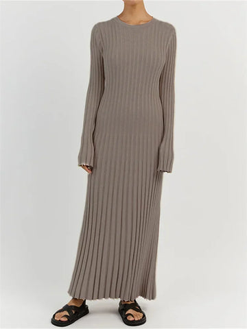 Tossy Lace-Up Dames Gebreide Maxi-jurk - Herfst Hoge Taille Mode
