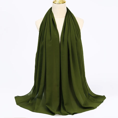 Elegant Muslim Chiffon Hijab Scarf - Lightweight Long Solid Color Head Wrap for Women