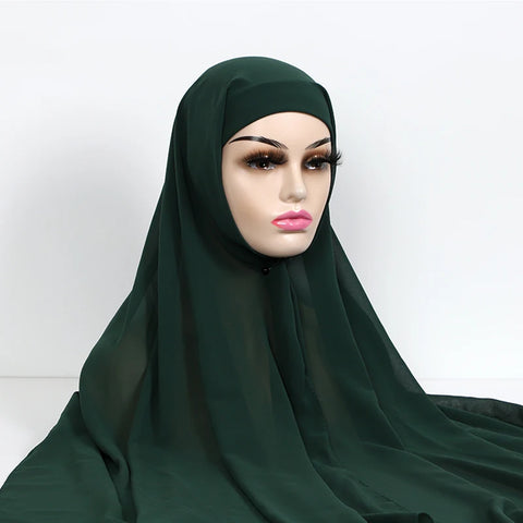 Women Muslim Chiffon Hijab with Cap Bonnet - Instant Scarf Headwrap