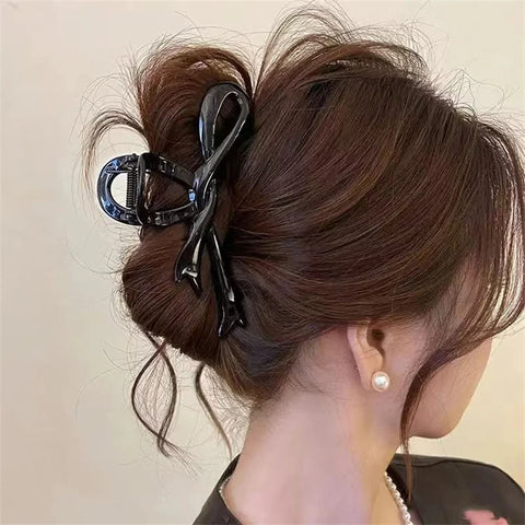 Glossy Acrylic Ribbon Bow Hair Claws - Stylish Hair Accessories for Women