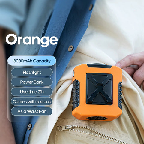 KINSCOTER Outdoor Wearable Waist Fan - 8000mAh Portable Cooling Fan with Power Bank