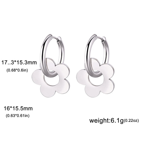 Skyrim Kpop Women Flower Drop Earrings - Gold Color Stainless Steel Hoop Earrings