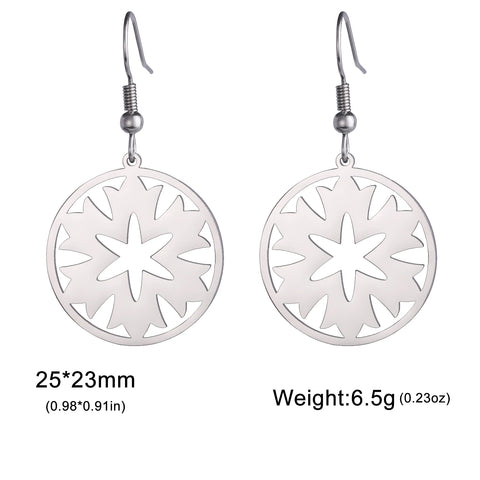 Skyrim Bohemian Flower Filigree Drop Earrings - Stainless Steel Waterproof Dangle Earrings for Women