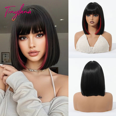 Light Brown Blonde Synthetic Wigs with Bangs - Short Bob for Daily Use, Cosplay, and Halloween | Heat Resistant