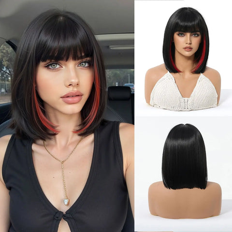 EASIHAIR Ombre Brown Blonde Wigs with Bangs - Layered Heat Resistant Synthetic Wig for Women
