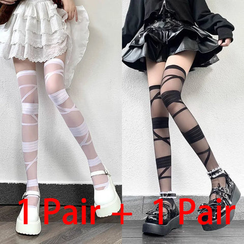 Gothic Lolita Thigh High Stockings - 1/2/5 Pairs Ultra-thin Silk Socks for Women