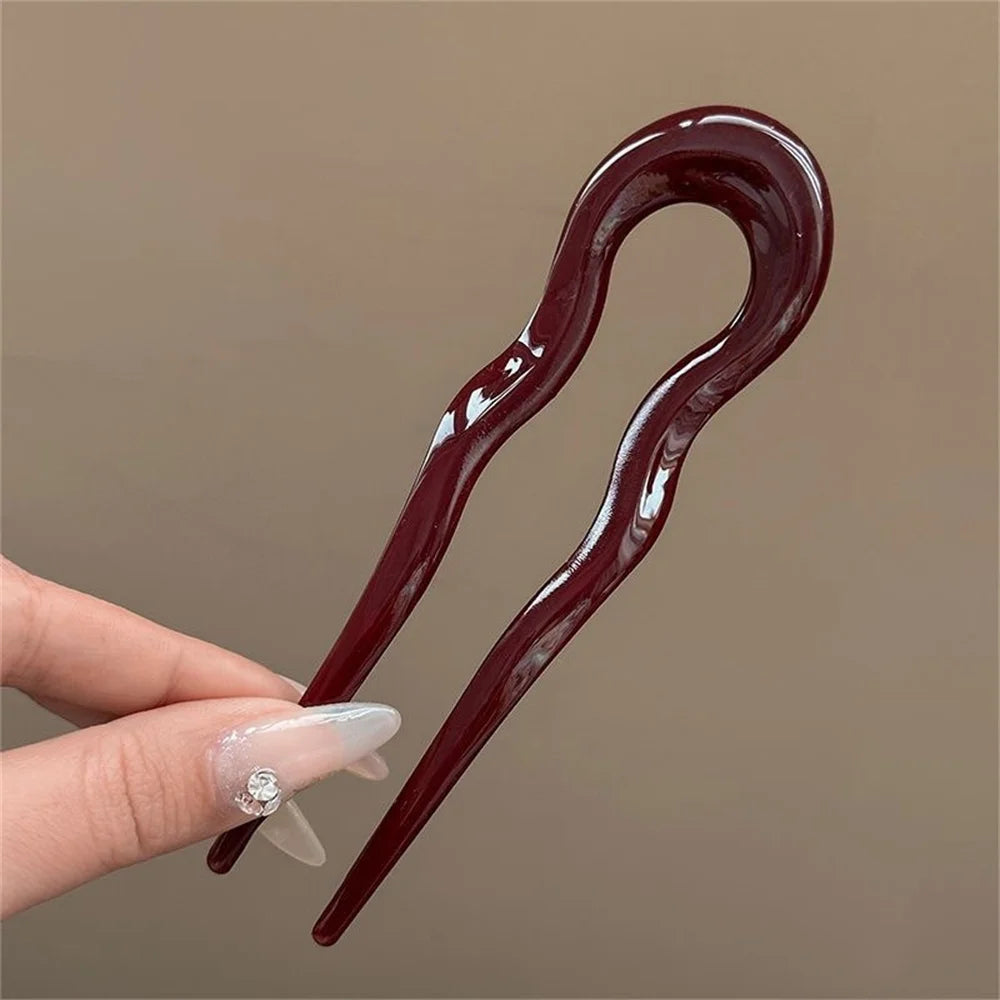 U-Shaped Tortoiseshell Hair Fork - Elegant Acrylic Hairpin for Women and Girls