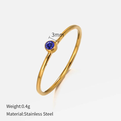 SUNIBI Stainless Steel Birthstone Ring for Women - Gold Color Fashion Jewelry