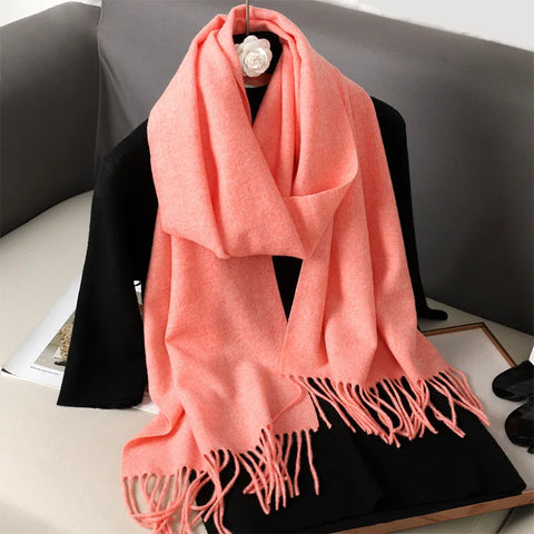 62-Color Cashmere Winter Scarf with Tassels