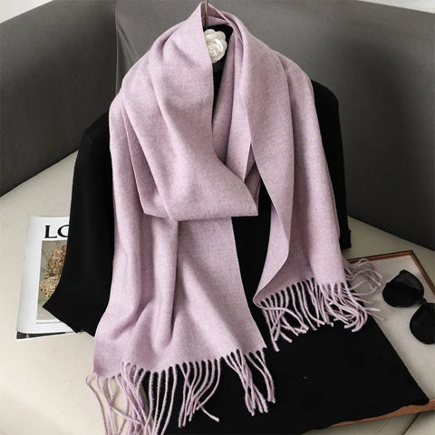 62-Color Cashmere Winter Scarf with Tassels