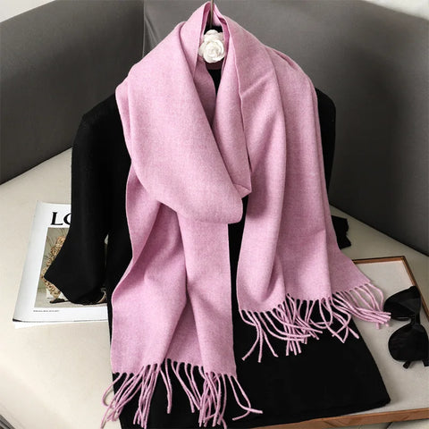 62-Color Cashmere Winter Scarf with Tassels