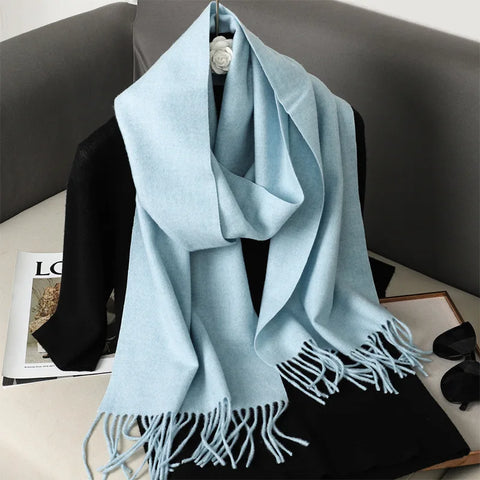 62-Color Cashmere Winter Scarf with Tassels