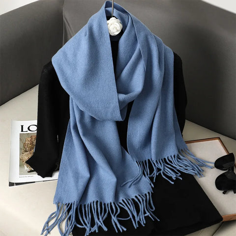 62-Color Cashmere Winter Scarf with Tassels