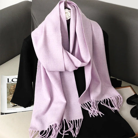 62-Color Cashmere Winter Scarf with Tassels