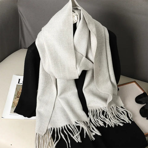 62-Color Cashmere Winter Scarf with Tassels