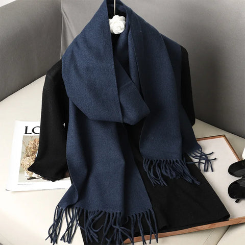 62-Color Cashmere Winter Scarf with Tassels