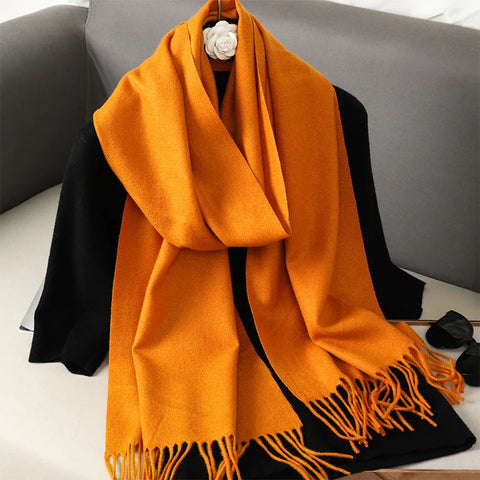 62-Color Cashmere Winter Scarf with Tassels