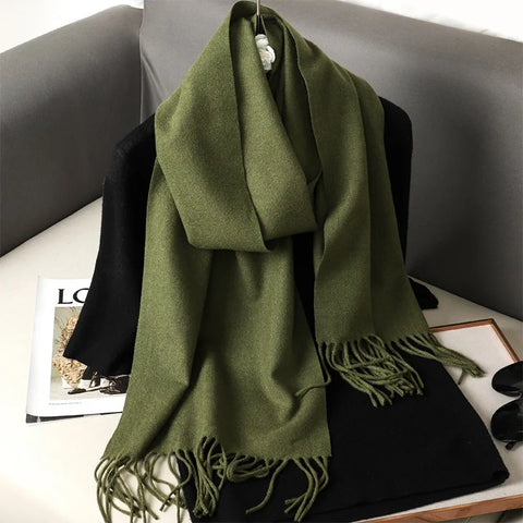 62-Color Cashmere Winter Scarf with Tassels