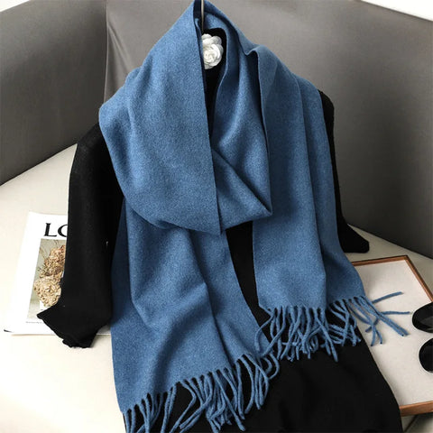 62-Color Cashmere Winter Scarf with Tassels