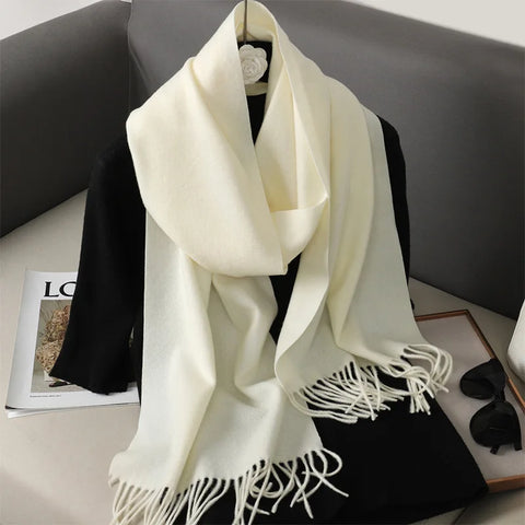 62-Color Cashmere Winter Scarf with Tassels