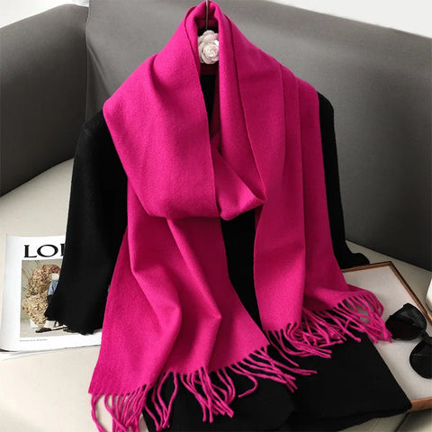 62-Color Cashmere Winter Scarf with Tassels