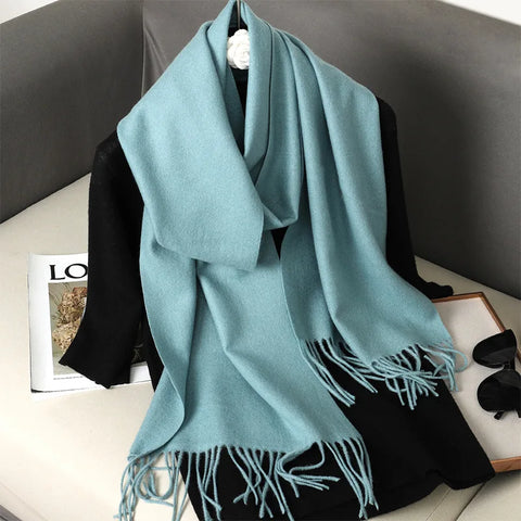 62-Color Cashmere Winter Scarf with Tassels